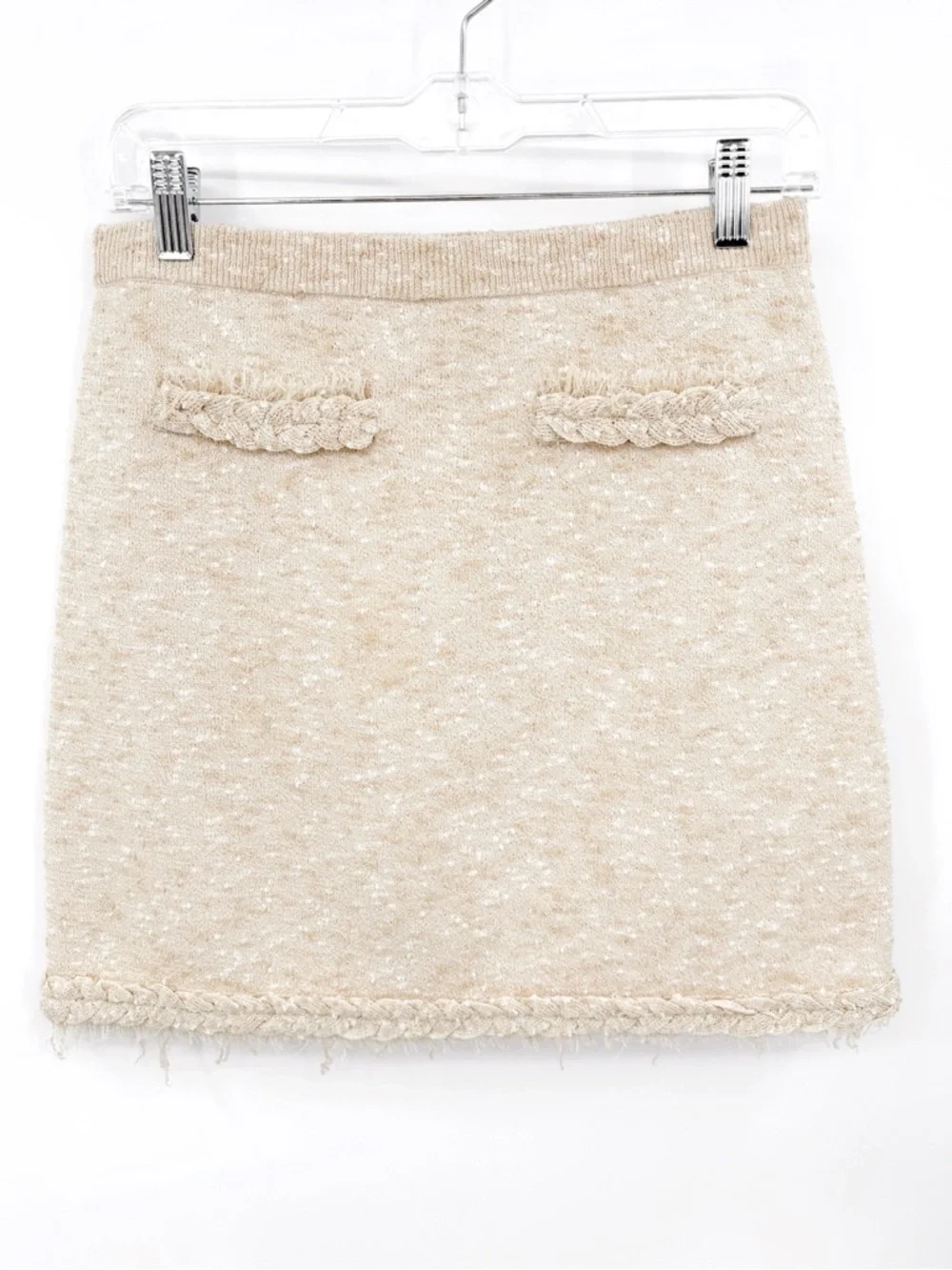 J.CREW Marled Fringe Lady Jacket Mini Skirt Matching Set Heather Sand S